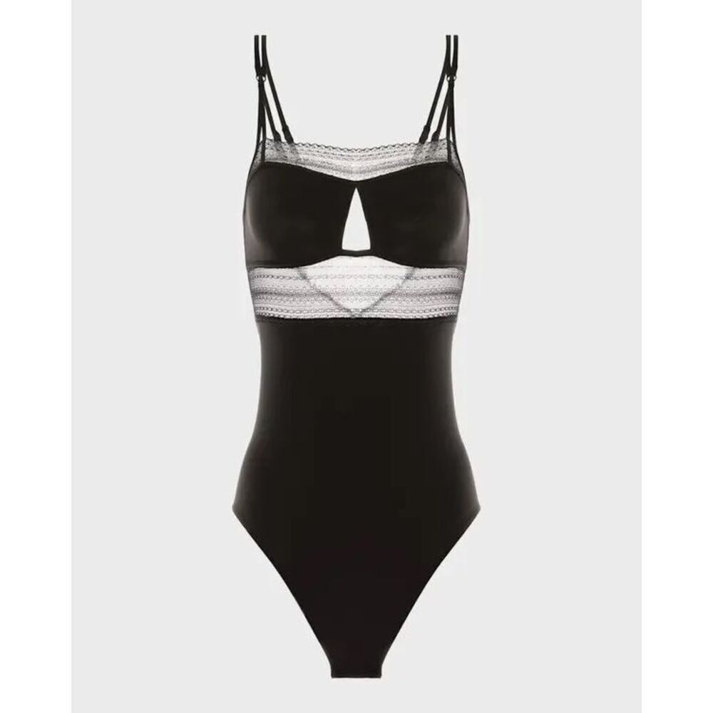 SIMONE PERELE NWT Pia Lace-Trim Cutout Bodysuit Black SZ 2 DESIGNER LINGERIE - Picture 1 of 4
